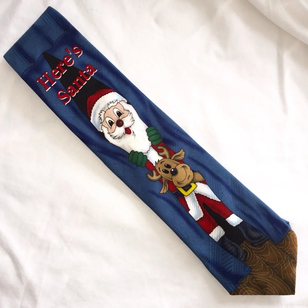 Santa Claus Christmas Novelty Tie Festive Holiday Cartoon Reindeer Y2K Vintage